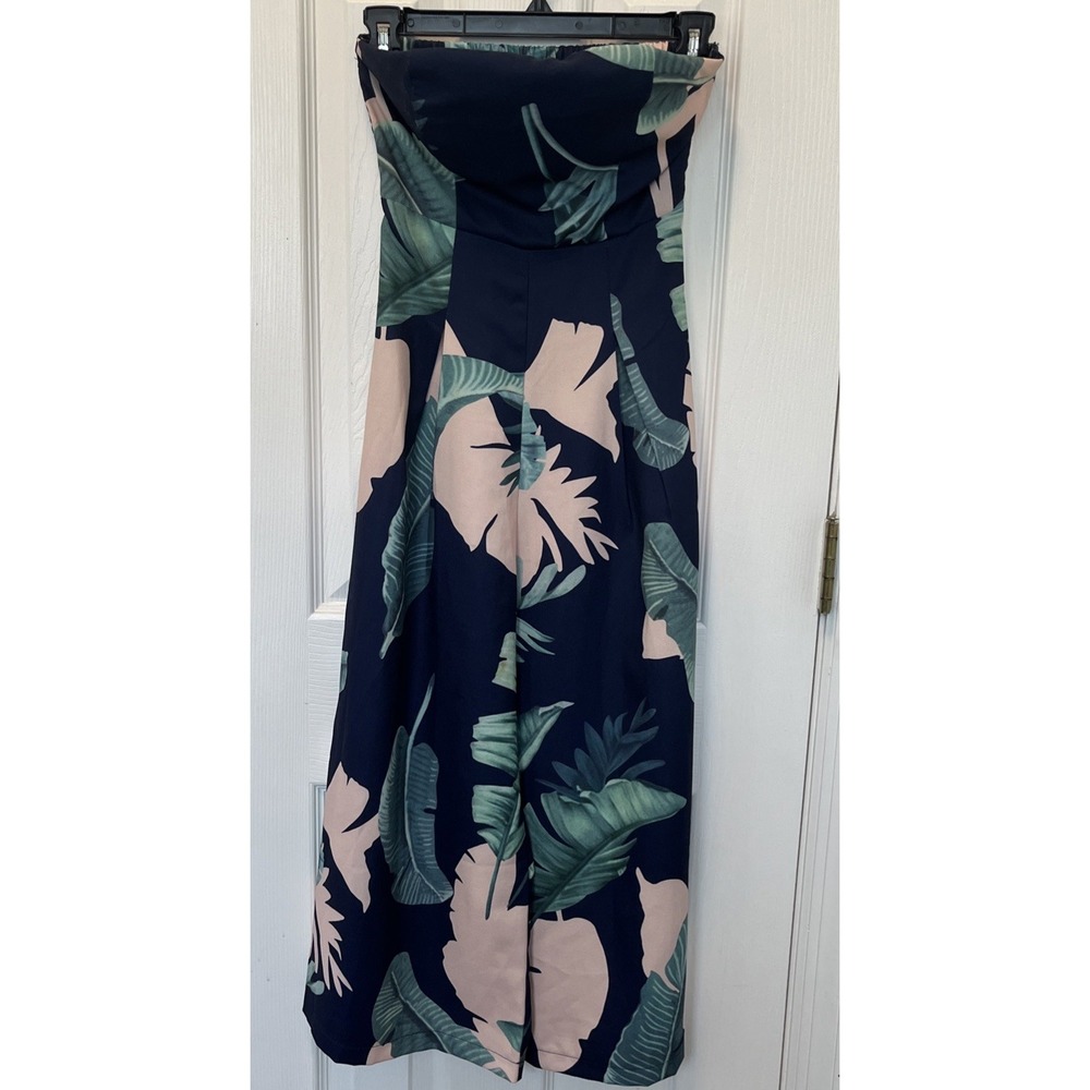 Lulu’s Jumpsuit Navy Floral Cropped Strapless Wide Leg XS